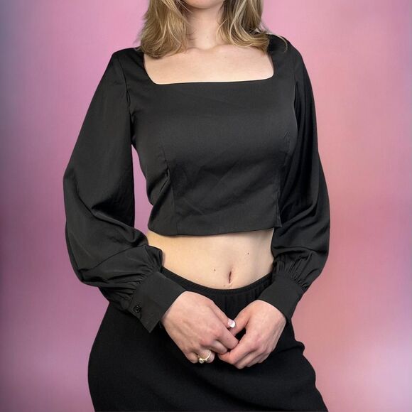 Astr Black long sleeve satin Blouse - Picture 3 of 8